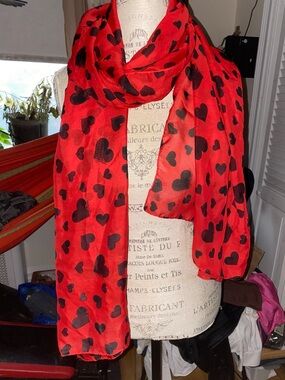 Rampage Red Scarf with Black Heart Print Edgy